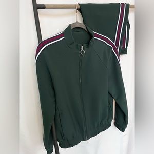 Topman tracksuit in green with red racer striping, size small, pants 30S